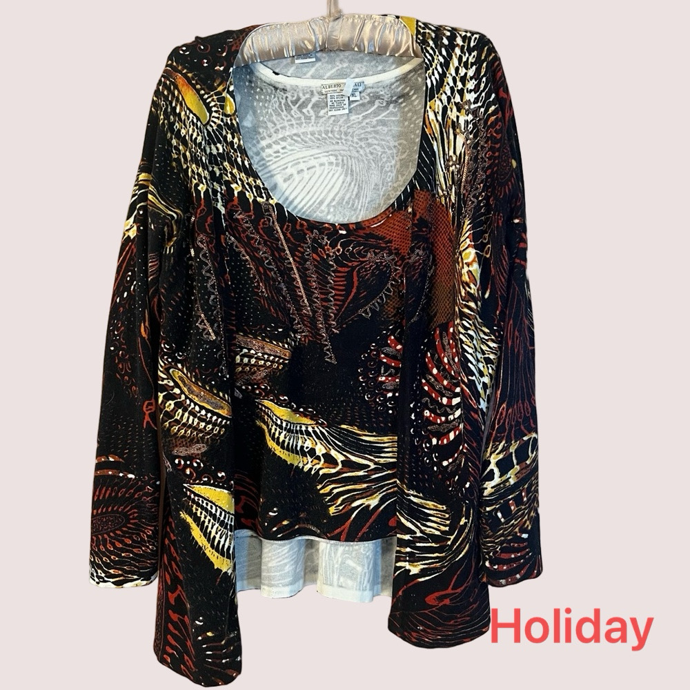 Alberto Makali Vibrant Black and Gold Twinset (Long Cardigan)